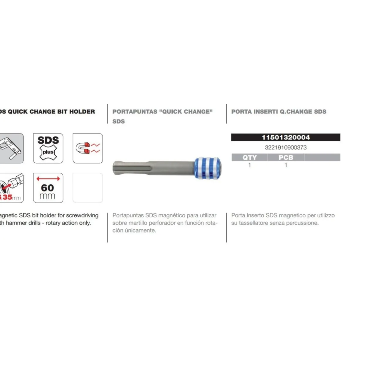 Adaptador puntas 1/4" ajuste rápido SDS+ Tivoly