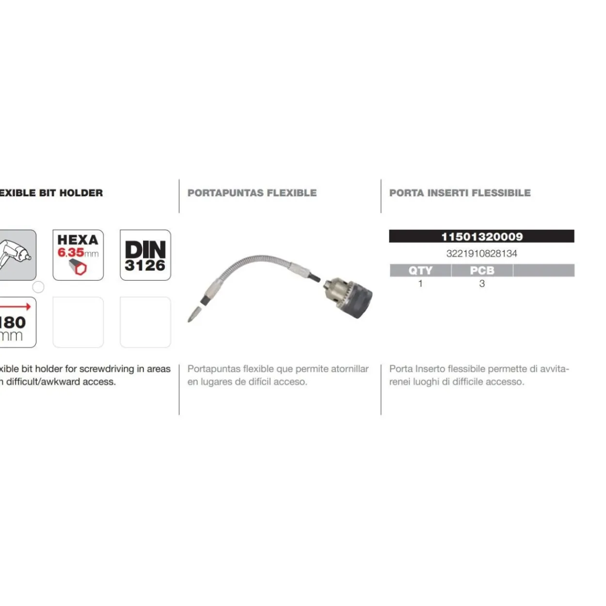 Adaptador puntas 1/4" flexible Tivoly
