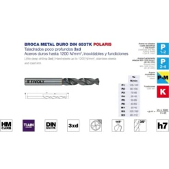 Broca DIN-6537K TiALN POLARIS 3XD metal duro