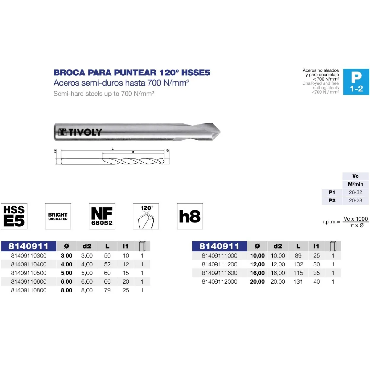 Broca puntear 120º NF-66052 HSSE5