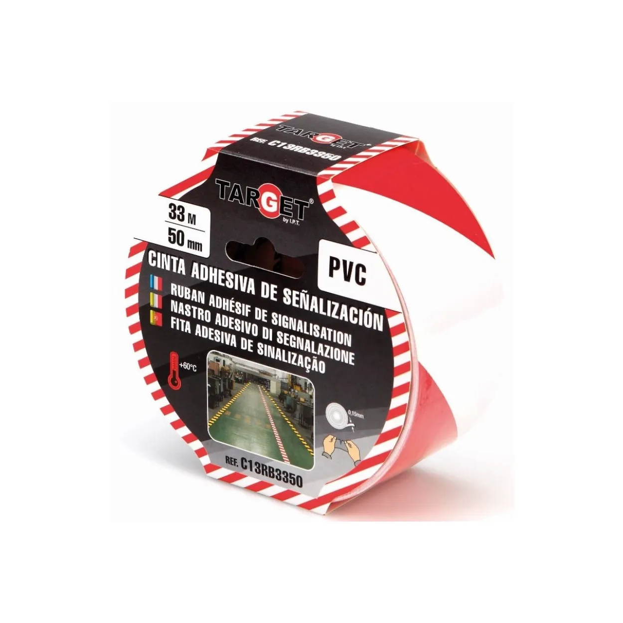 Cinta adhesiva PVC de señalización blanca-roja