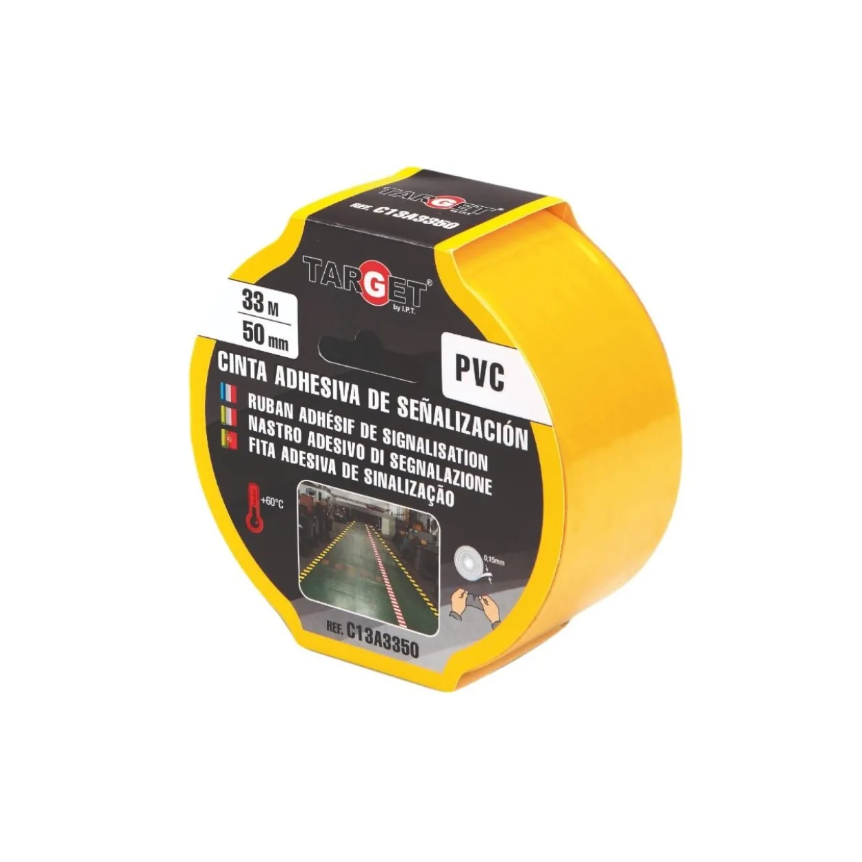 Cinta adhesiva PVC de señalización amarilla