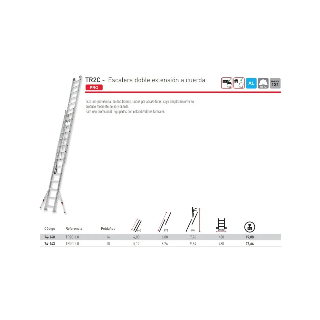 Escalera doble extensión a cuerda TR2C Scal