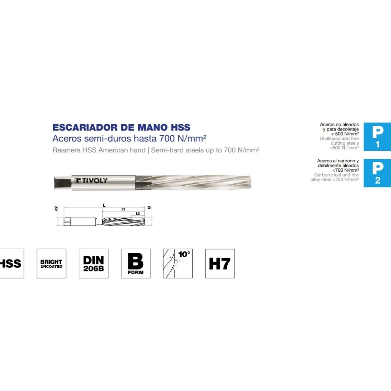 Escariador de mano DIN-206B HSS americano