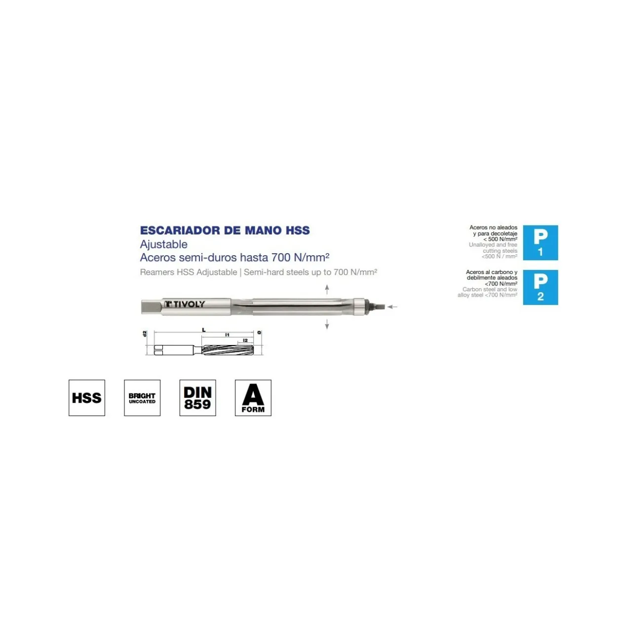 Escariador de mano DIN-859 HSS extensible