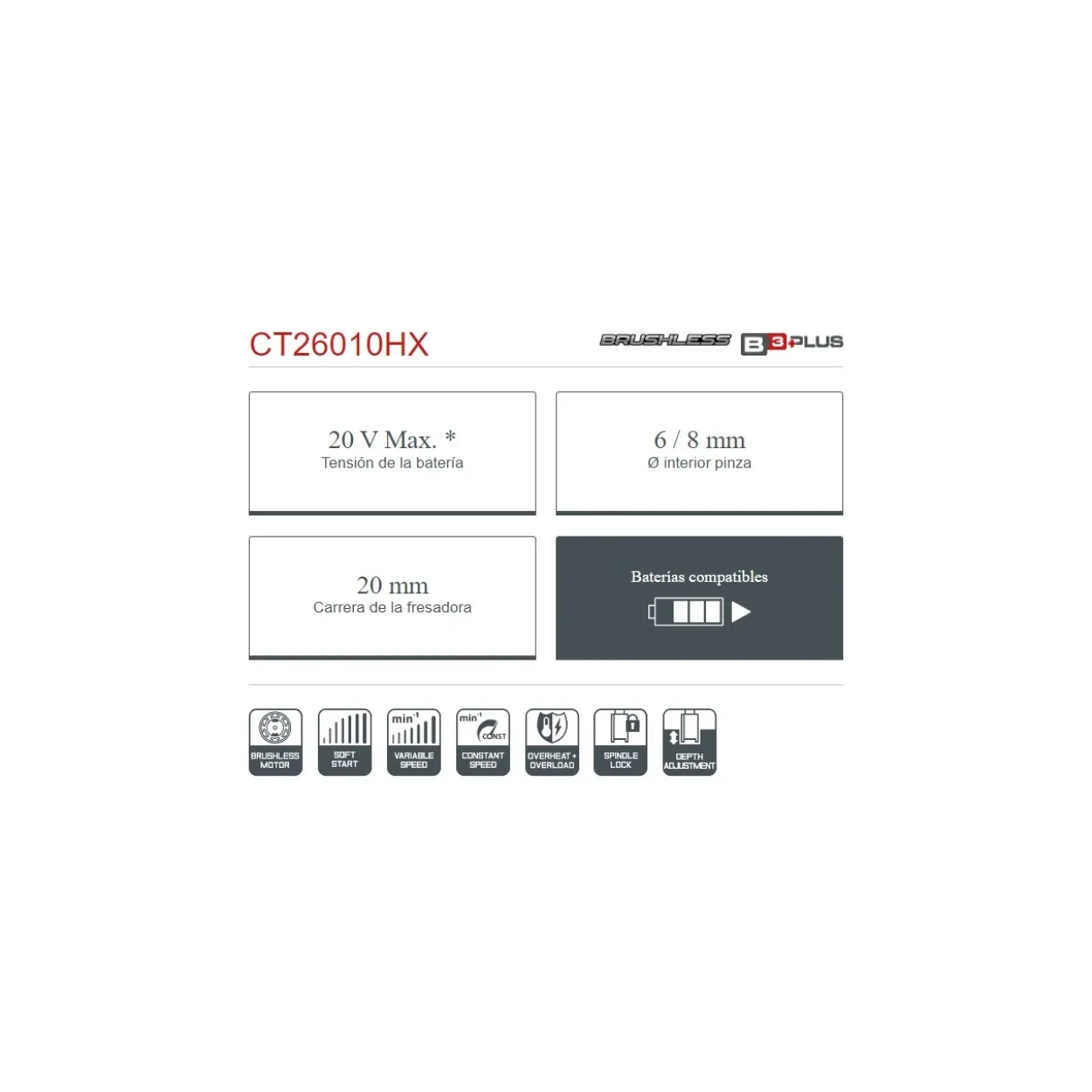 Fresadora tupí a batería Crown 20V