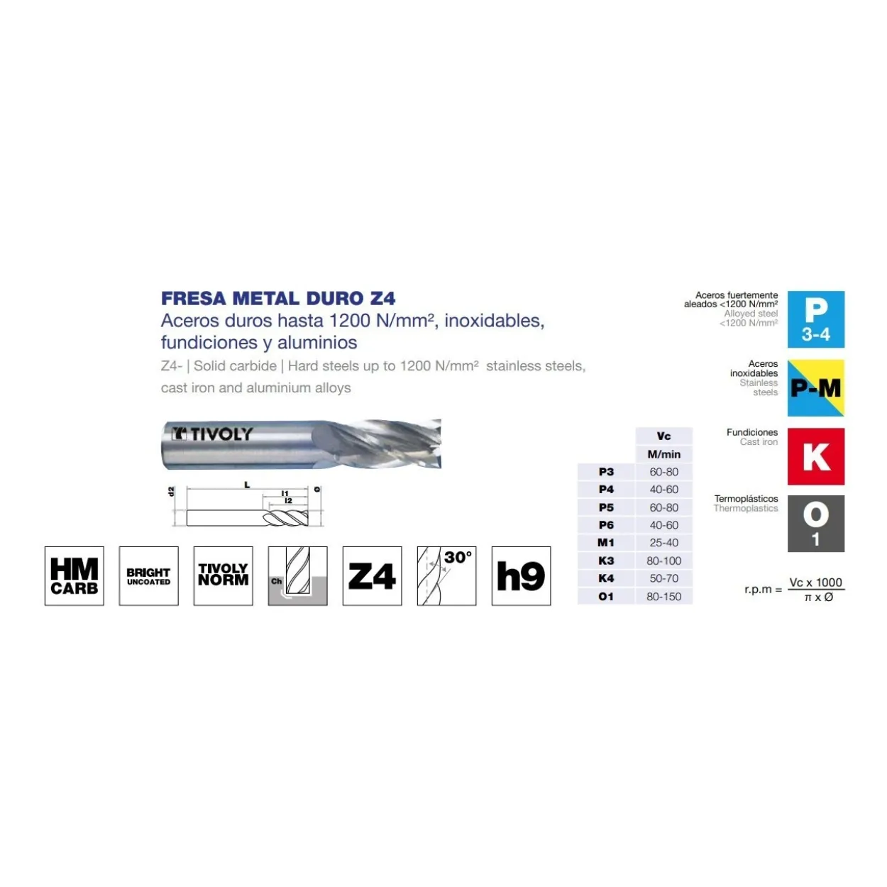 Fresa metal duro acabado HM Z4