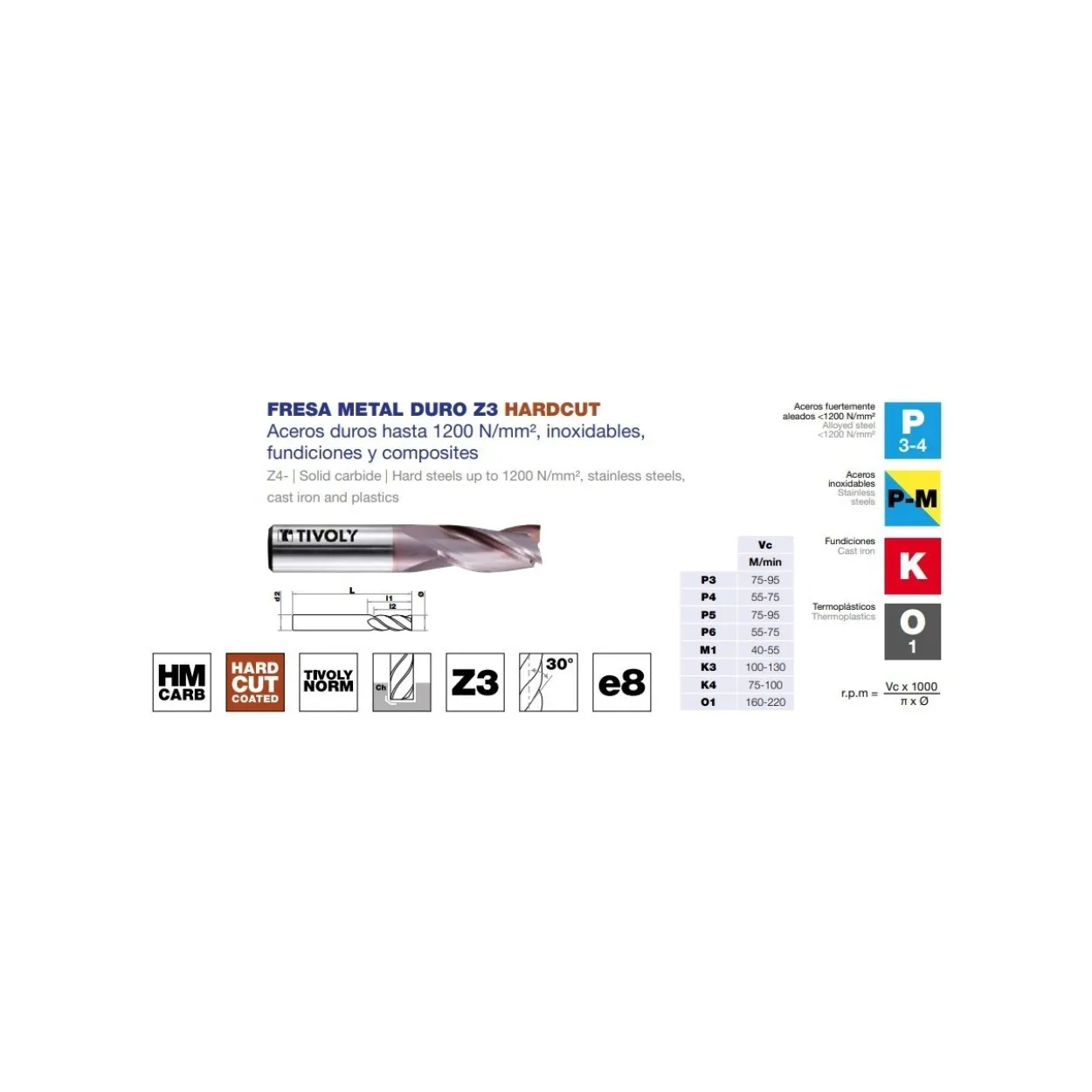 Fresa metal duro HM HARDCUT Z3