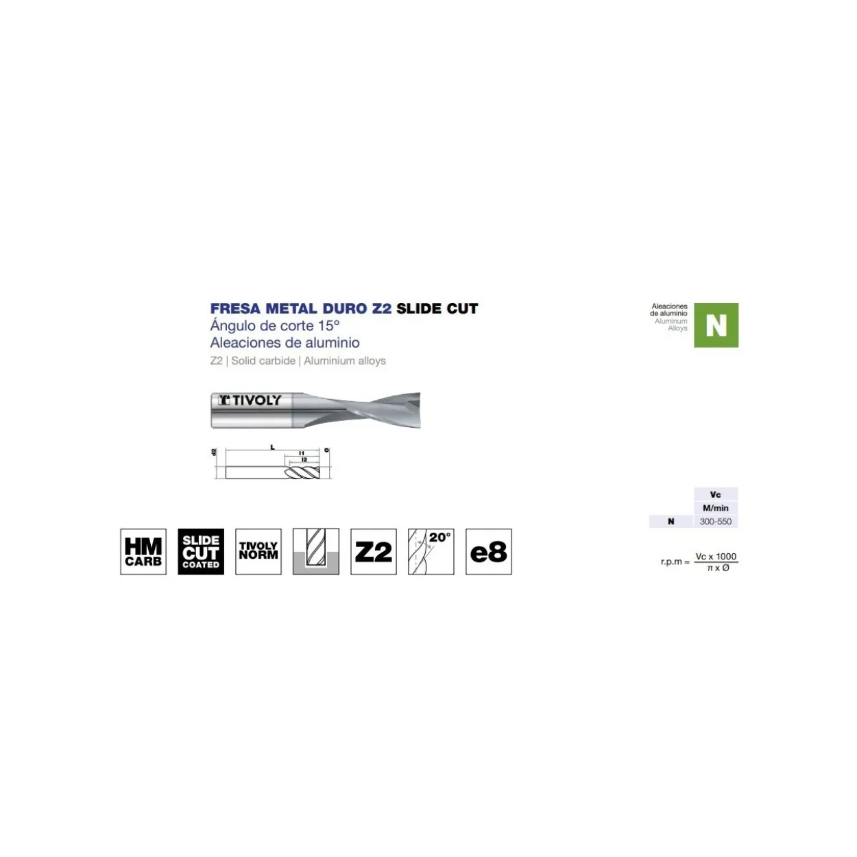 Fresa metal duro HM Z2 SLIDECUT aluminio