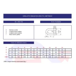 Grillete recto DIN-82101A inoxidable A4