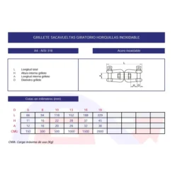 Grillete sacavueltas giratorio horquillas inoxidable A4