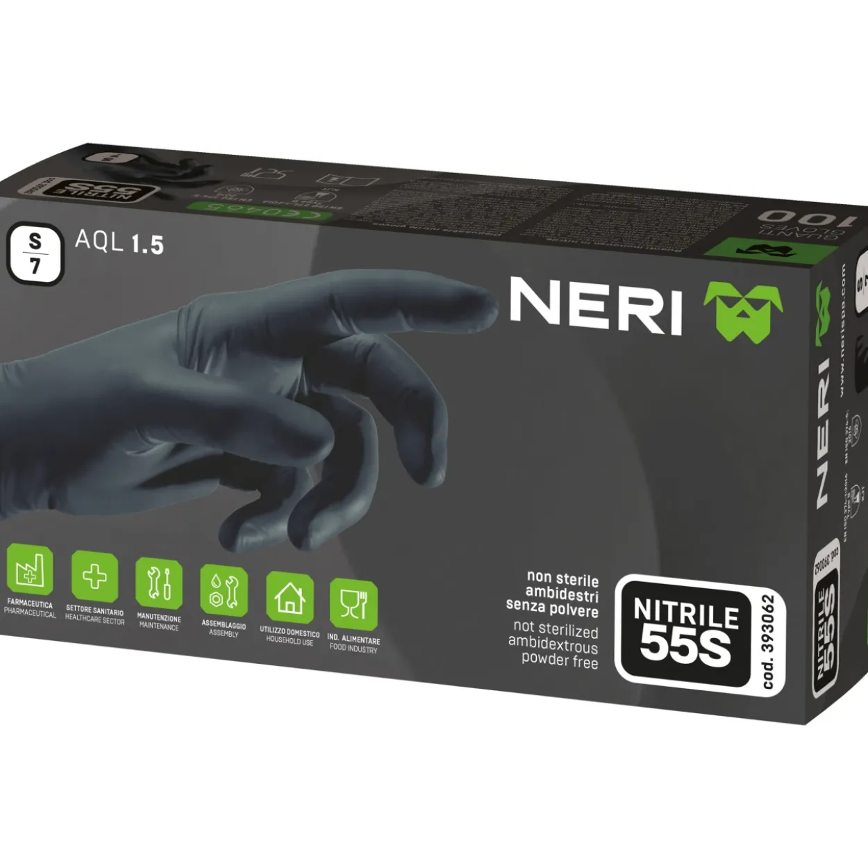 Guantes desechables nitrilo Neri 55S negro 100uds