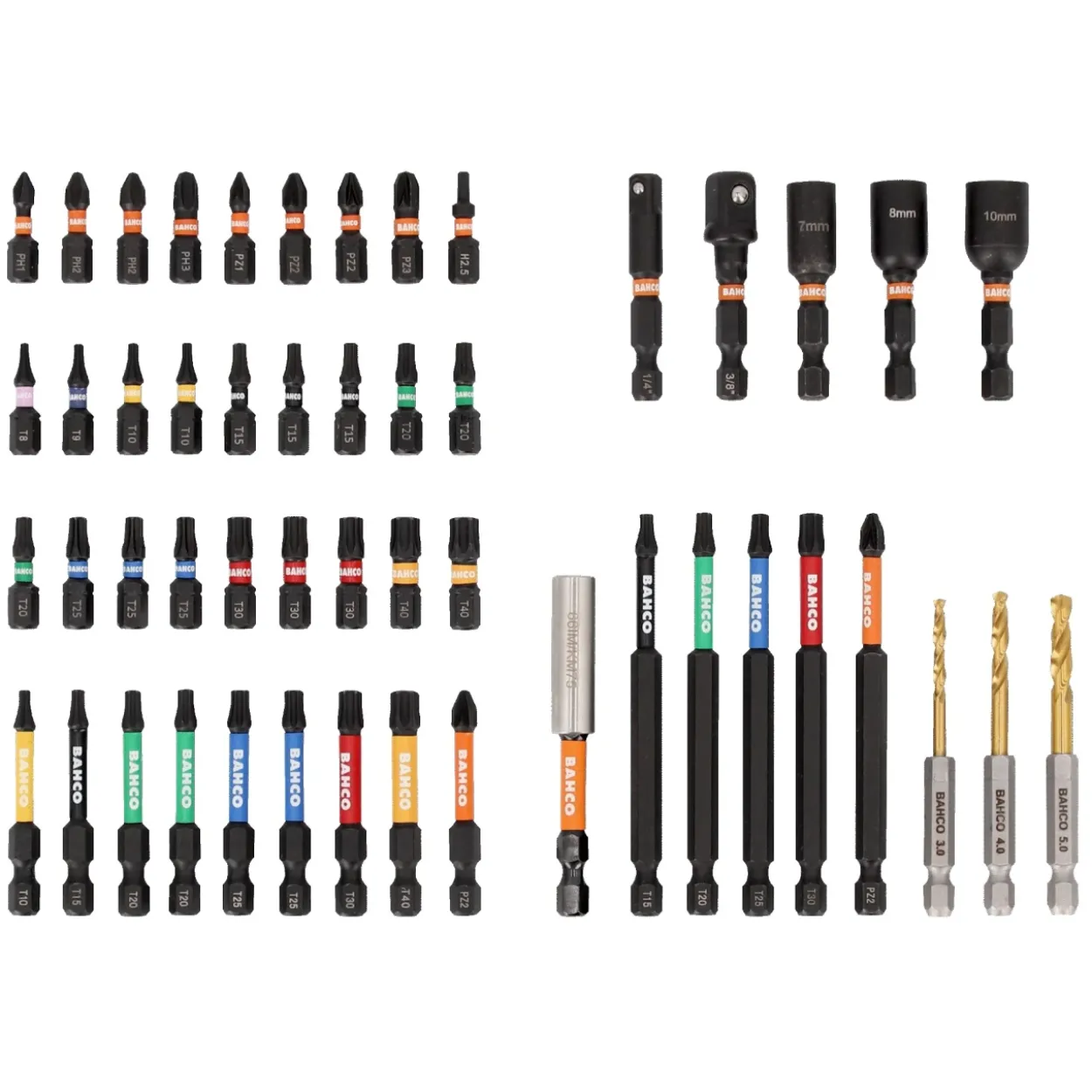 Juego de puntas impacto 1/4" + brocas Bahco 50pcs