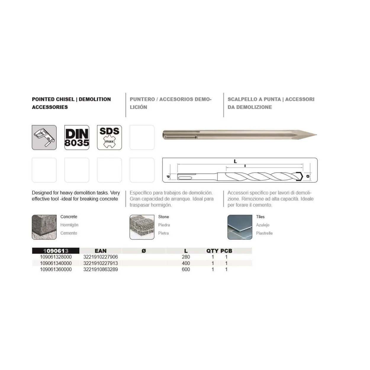 Puntero DIN-8035 SDS-Max Tivoly