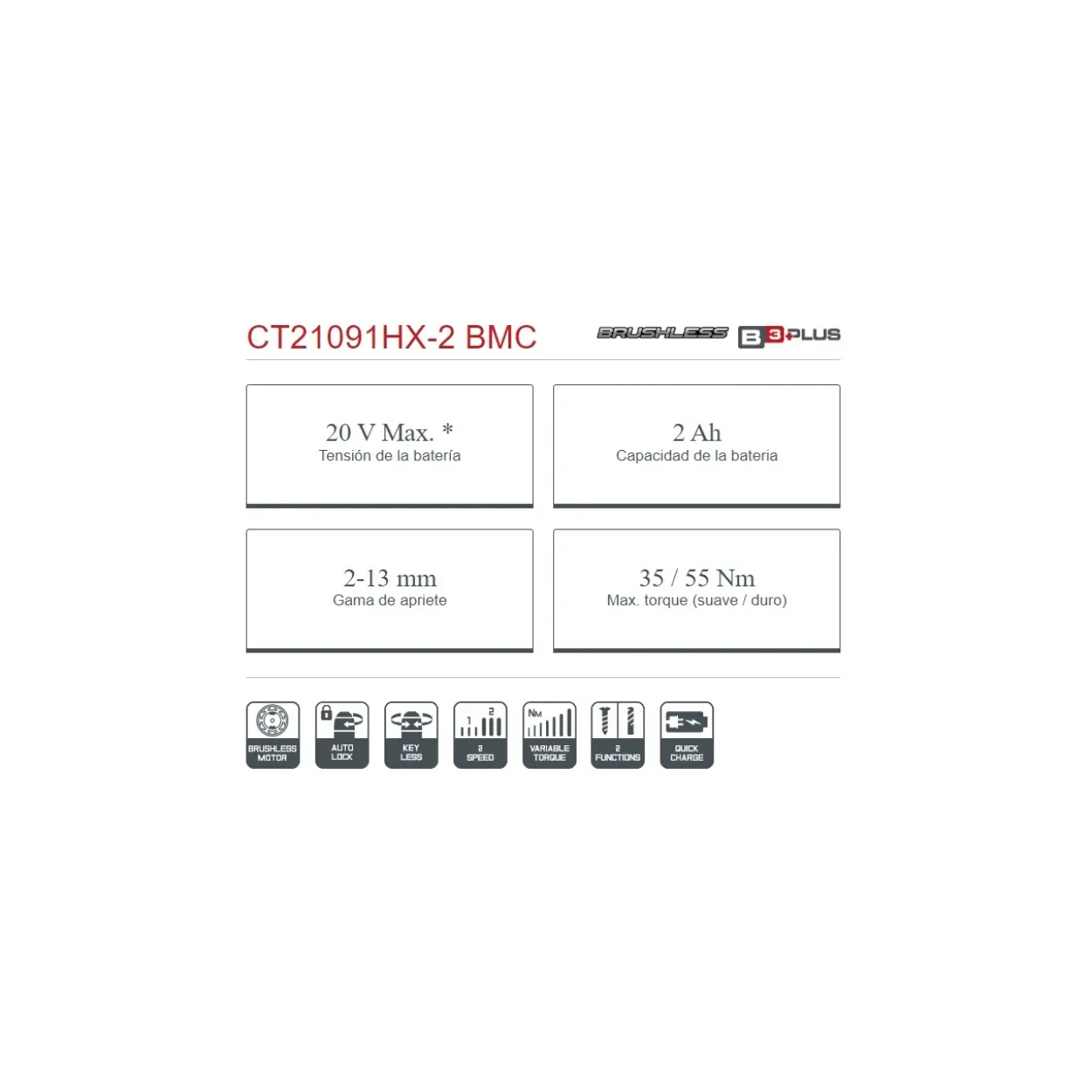 Taladro atornillador batería Crown 20V/2Ah 35/55Nm