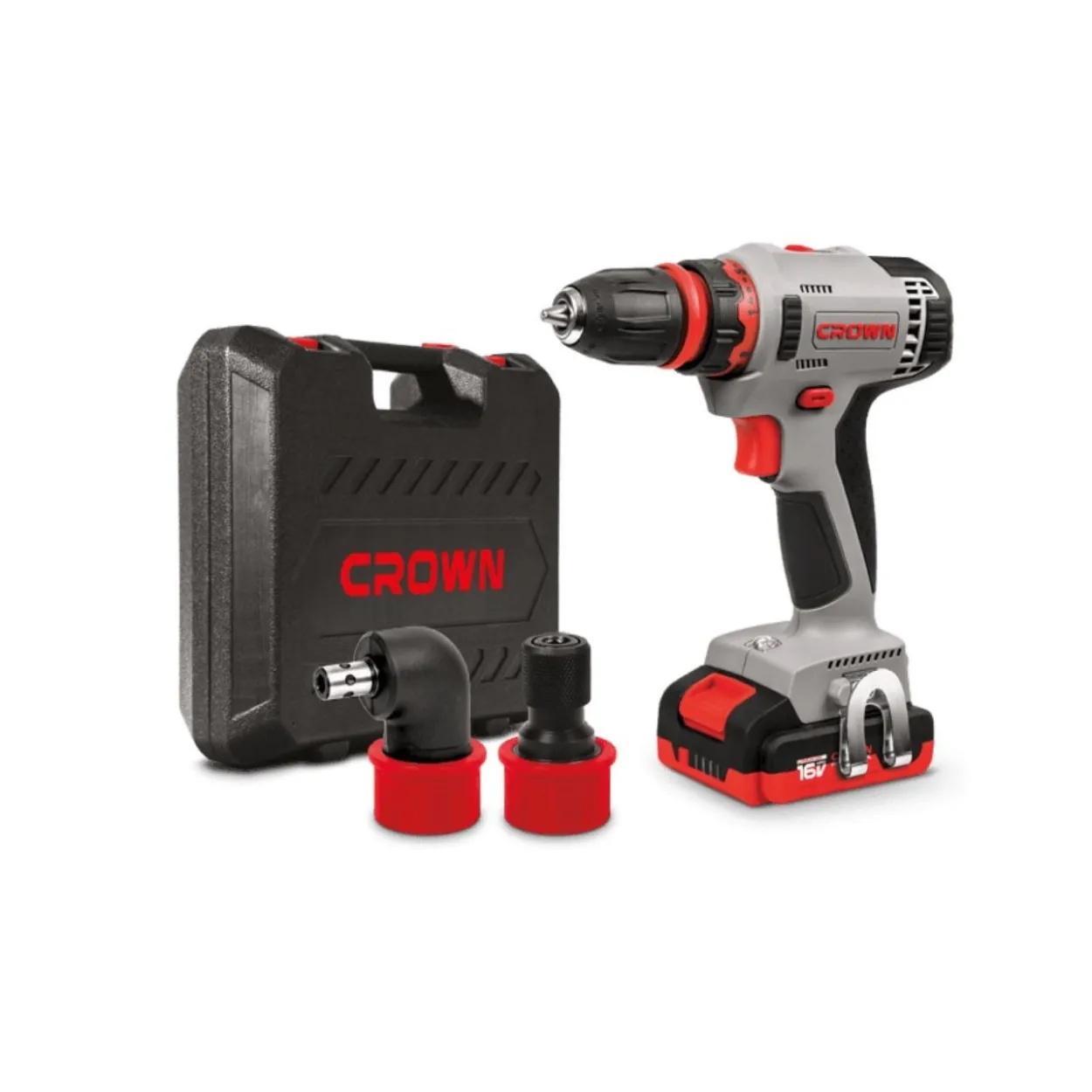 Taladro atornillador multicabezal Crown 16V/2Ah