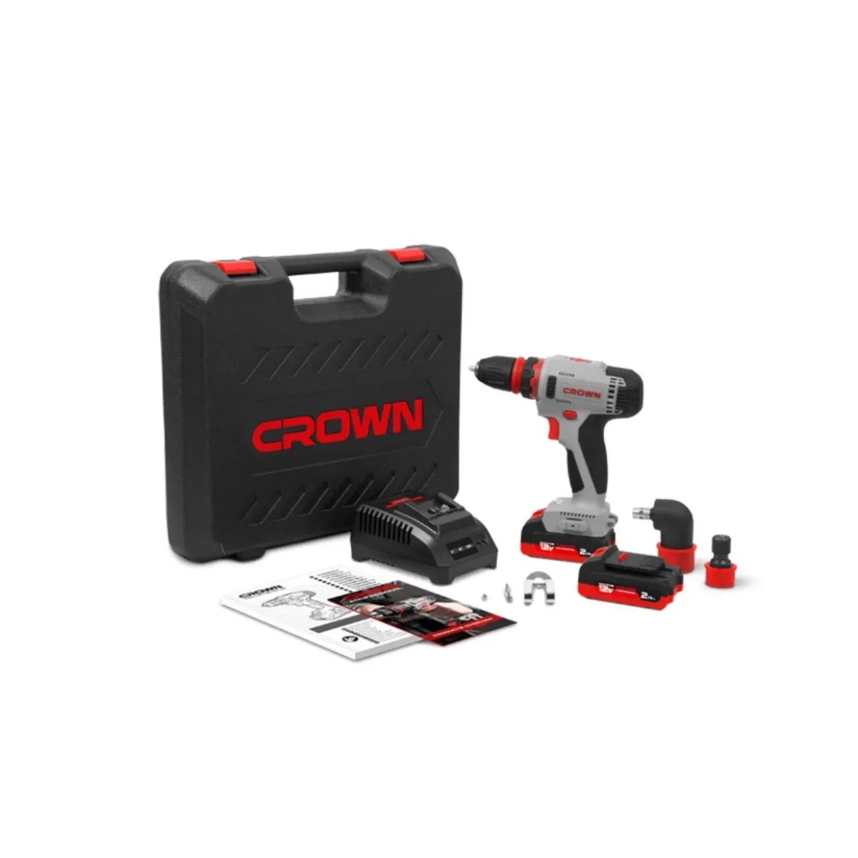Taladro atornillador multicabezal Crown 12V/2Ah