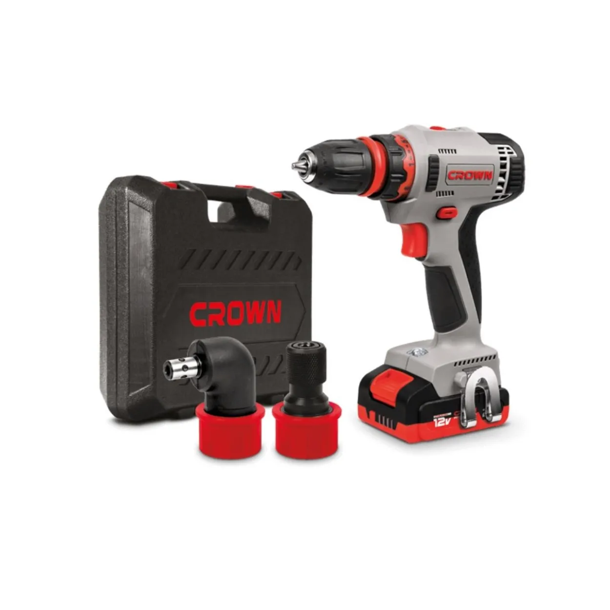 Taladro atornillador multicabezal Crown 12V/2Ah