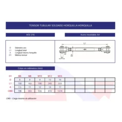 Tensor tubular horquilla-horquilla inoxidable A4