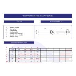 Terminal prensable rosca izquierda inoxidable A4