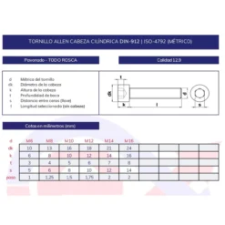 Tornillo allen DIN-912 12.9 todo rosca pavonado