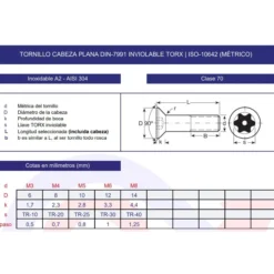 Tornillo DIN-7991 TORX inviolable inoxidable A2