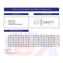 Tornillo hexagonal para cubierta + arandela EPDM