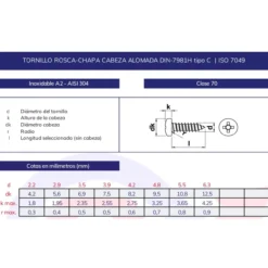 Tornillo rosca chapa DIN-7981 inoxidable A2