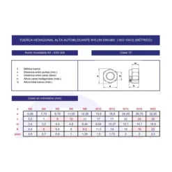 Tuerca autoblocante alta DIN-982 inoxidable A2