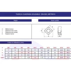 Tuerca cuadrada DIN-928 soldable