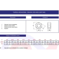 Tuerca hexagonal DIN-934 8 UNF SAE