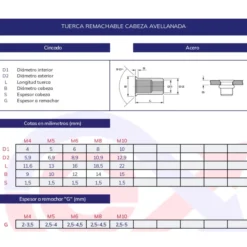 Tuerca remachable cabeza avellanada cincada