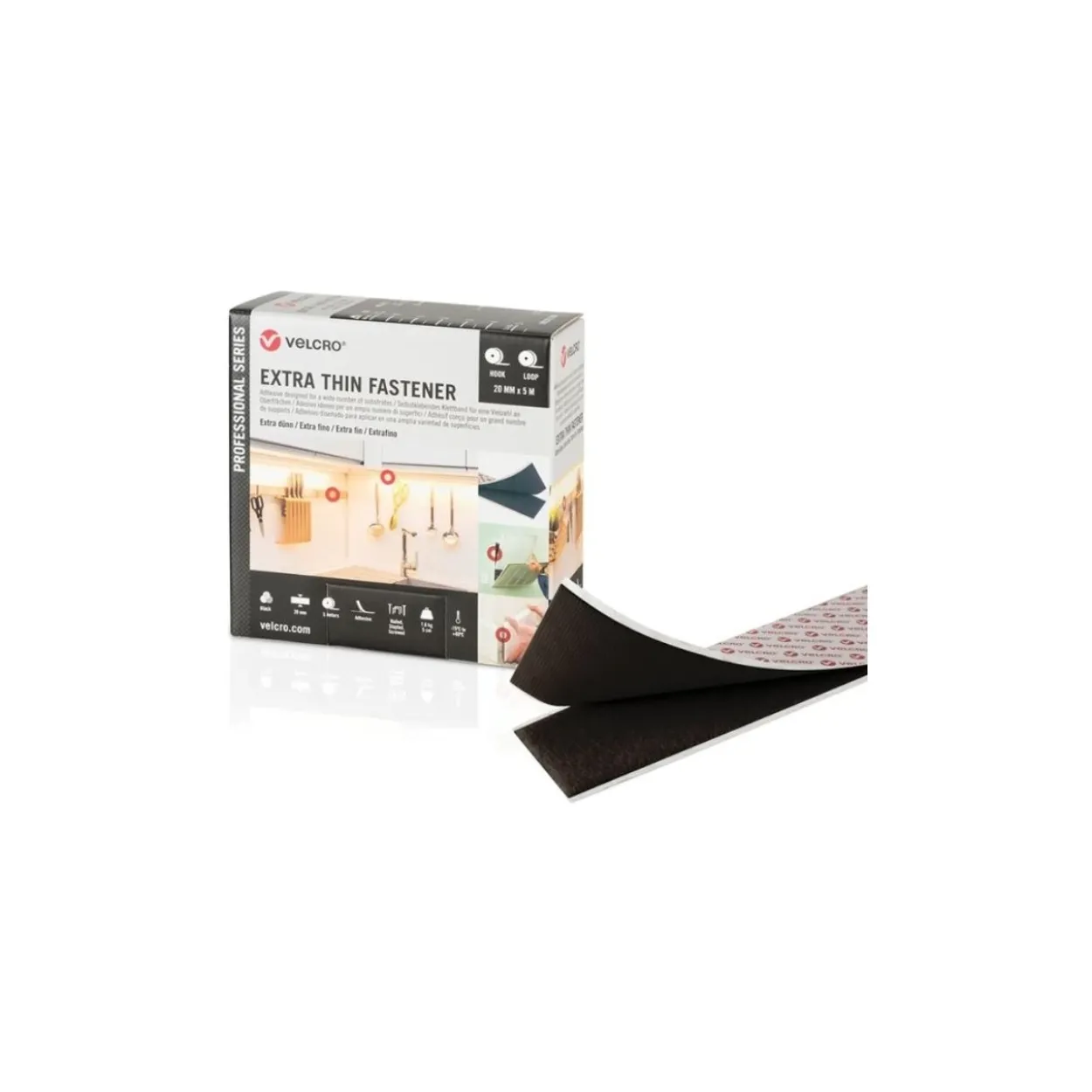 Velcro extrathin fastener negro 25 metros